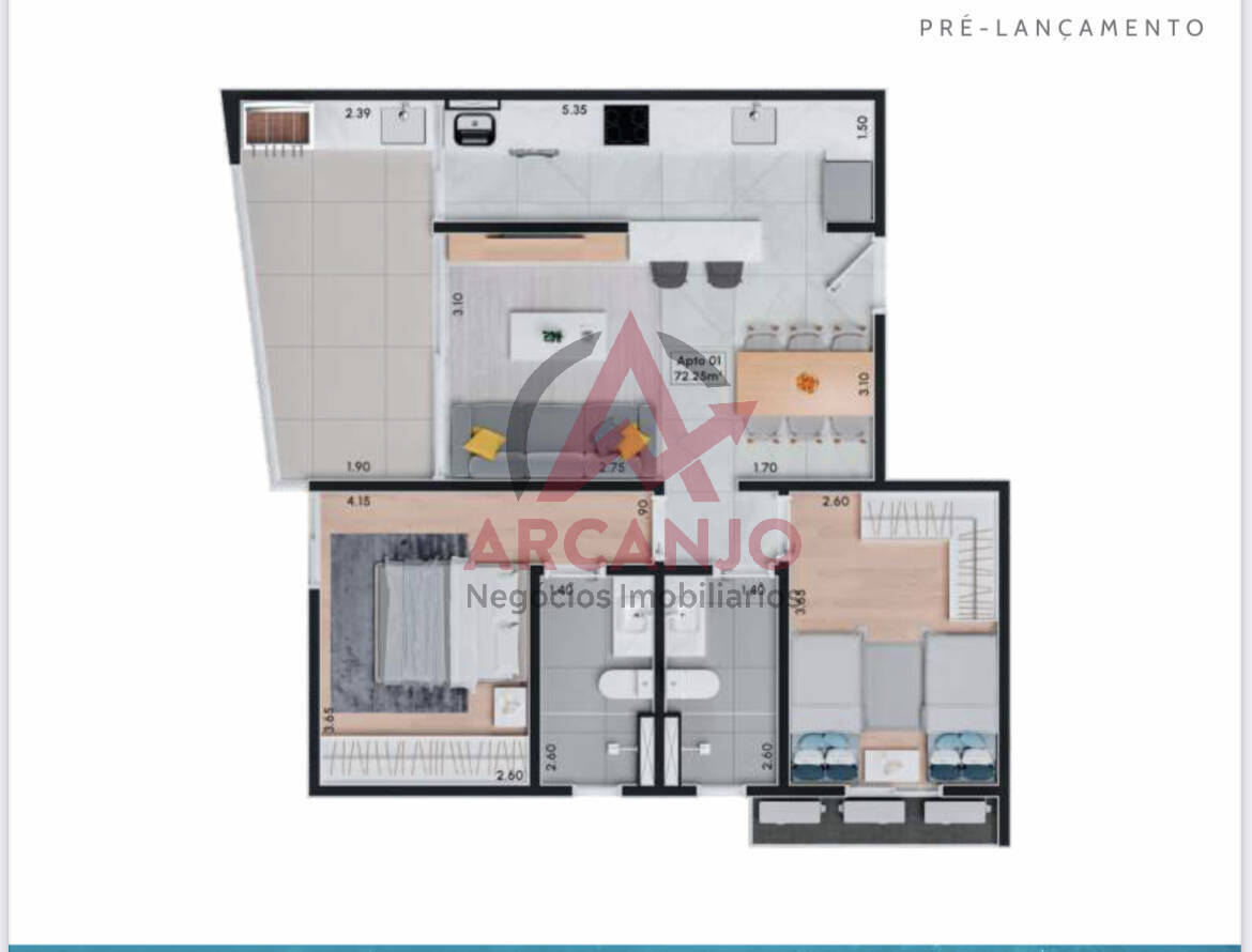 Apartamento à venda com 2 quartos, 75m² - Foto 1