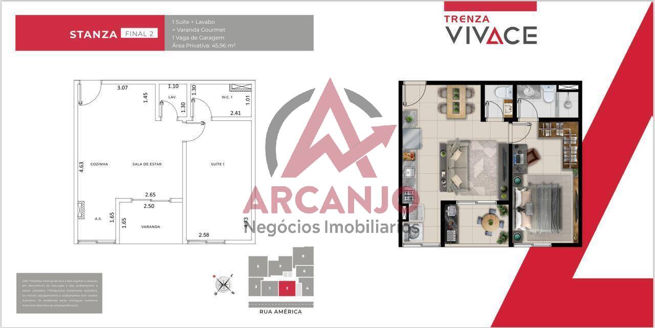 Apartamento à venda com 1 quarto, 45m² - Foto 3